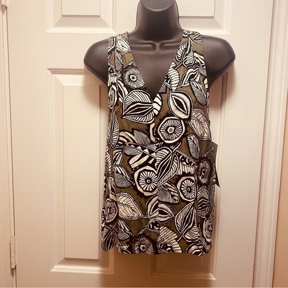 LOFT NWT Women Green/Black  Sleeveless Blouse Small Petite - Picture 2 of 7